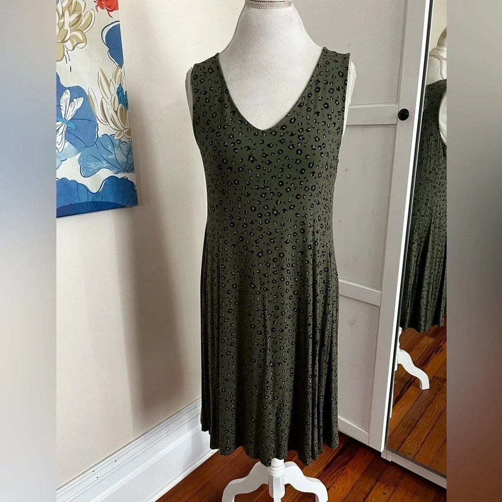 Style & Co Sleeveless Olive Green Leopard Print Dress - Size M